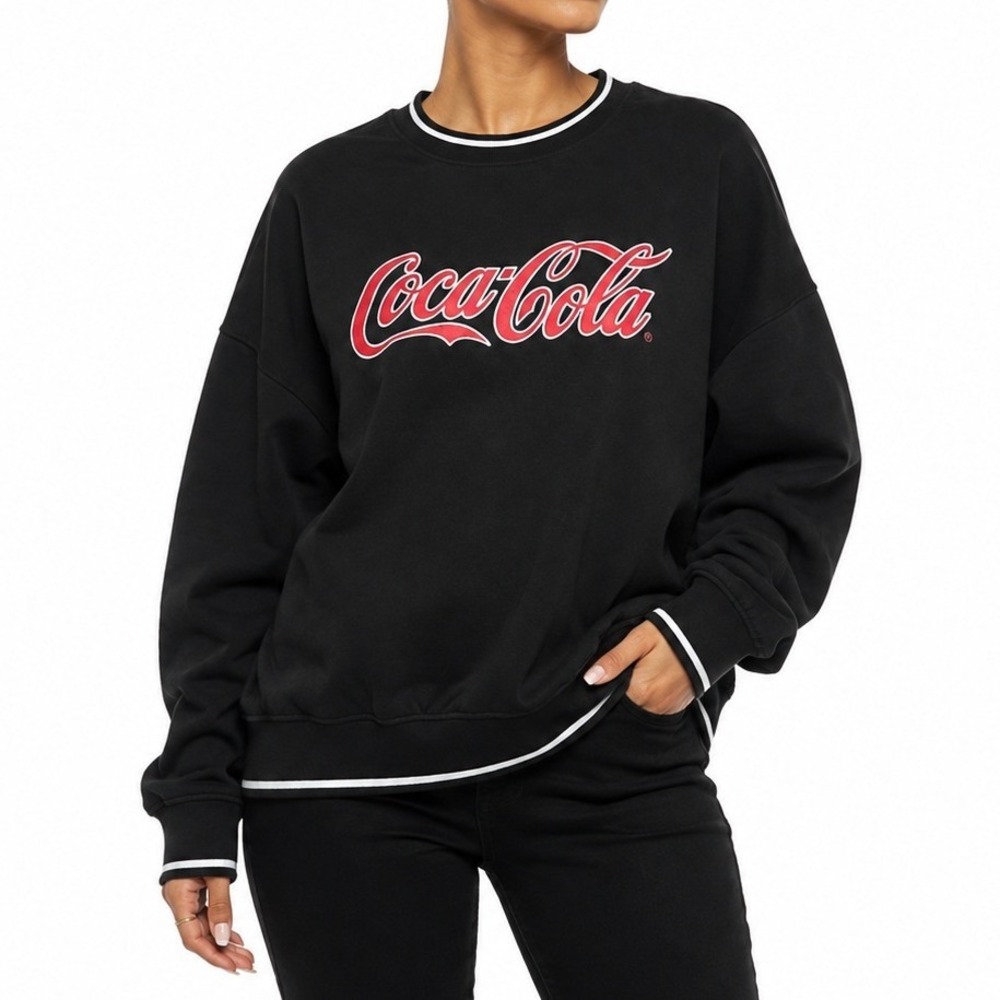 H&M Coca Cola Sweatshirt Women S Blck Crewneck Embroidered Logo Graphic Pullover